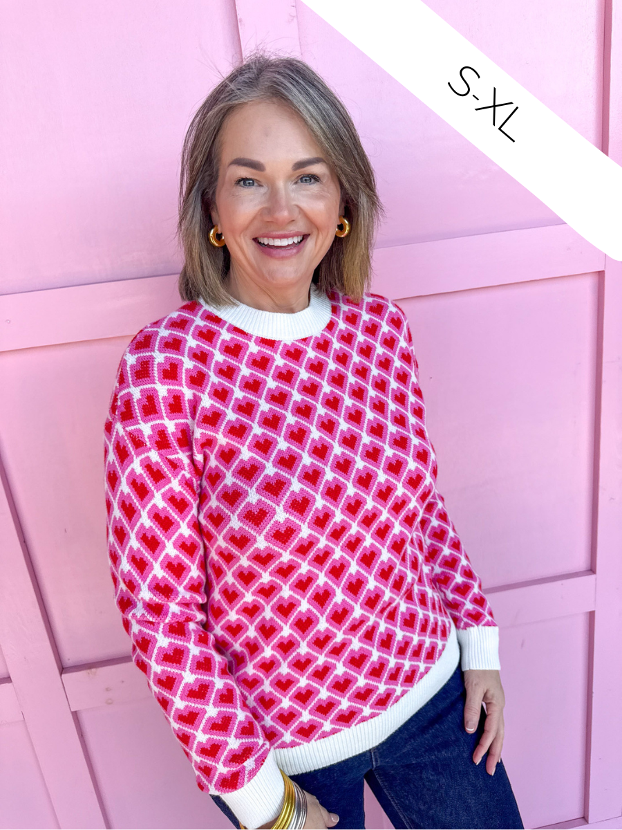 womens boutique hearts red pink crew neck sweater jincy's