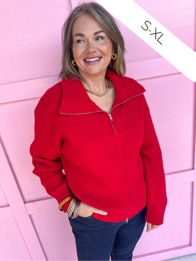 womens boutique double zipper mock neck red jincy's