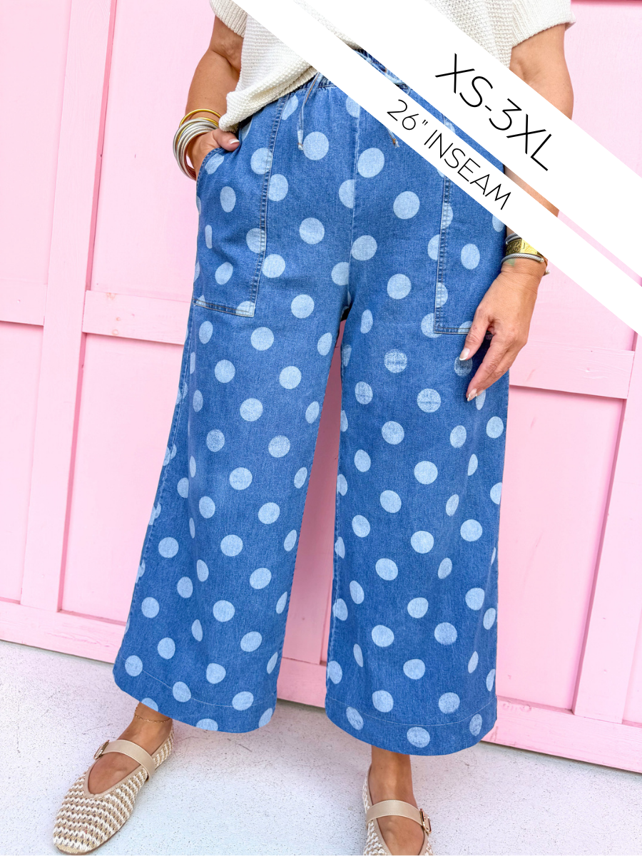 JINCY'S | CROP - Polka Dot Pants - Medium Wash - PREORDER