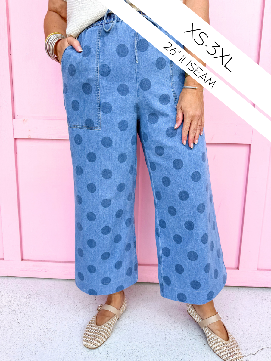 JINCY'S | CROP - Polka Dot Pants - Light Wash - PREORDER