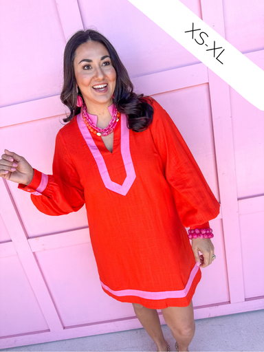 womens boutique jincy's mini dress pink orange vneck long sleeve