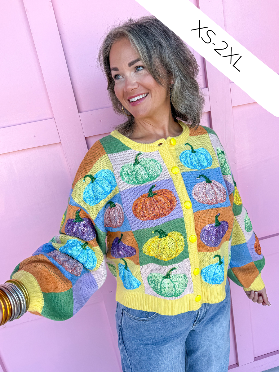 QUEEN OF SPARKLES | Pastel Colorblock Pumpkin Button Up Cardigan