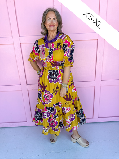 Jincy's Women's Boutique Mustard Fall floral midi dress plus