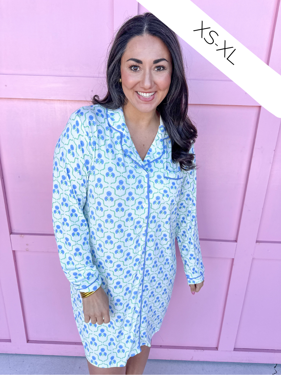 Jincy's Women's Boutique Mary Square Charlotte Blue Floral Nightshirt Plus Size
