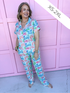 Maya Pajama Pant Set - Aqua/Multi