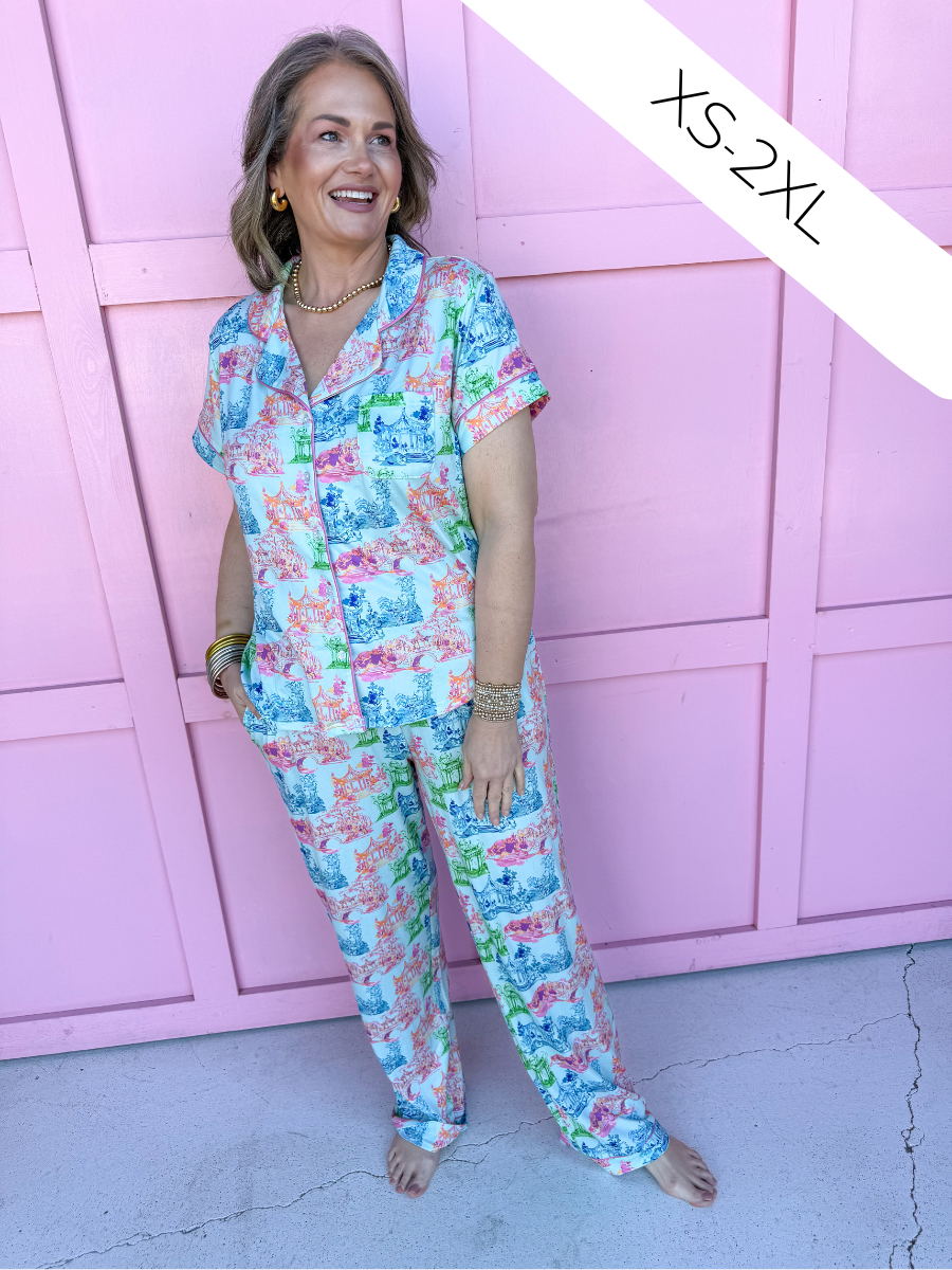 Maya Pajama Pant Set - Aqua/Multi