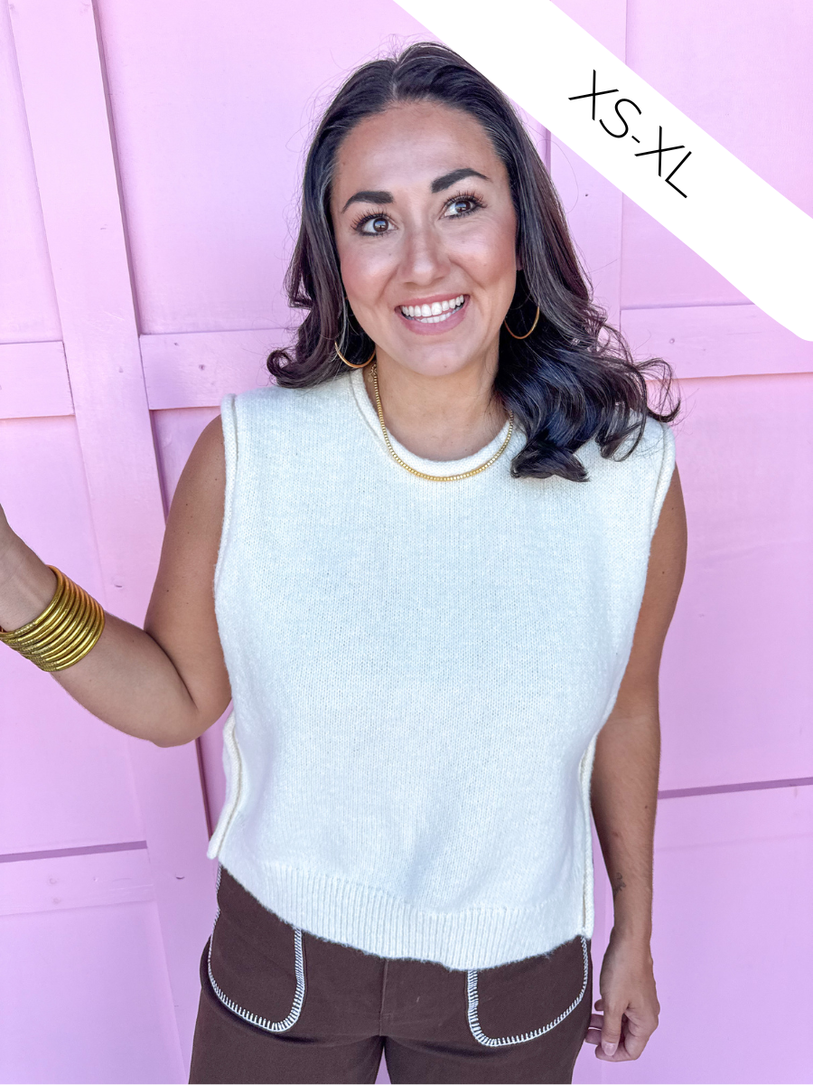 Jincy's womens boutique cream sweater vest top