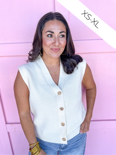 Jincy's Women's Boutique cream Sweater vest with gold buttons