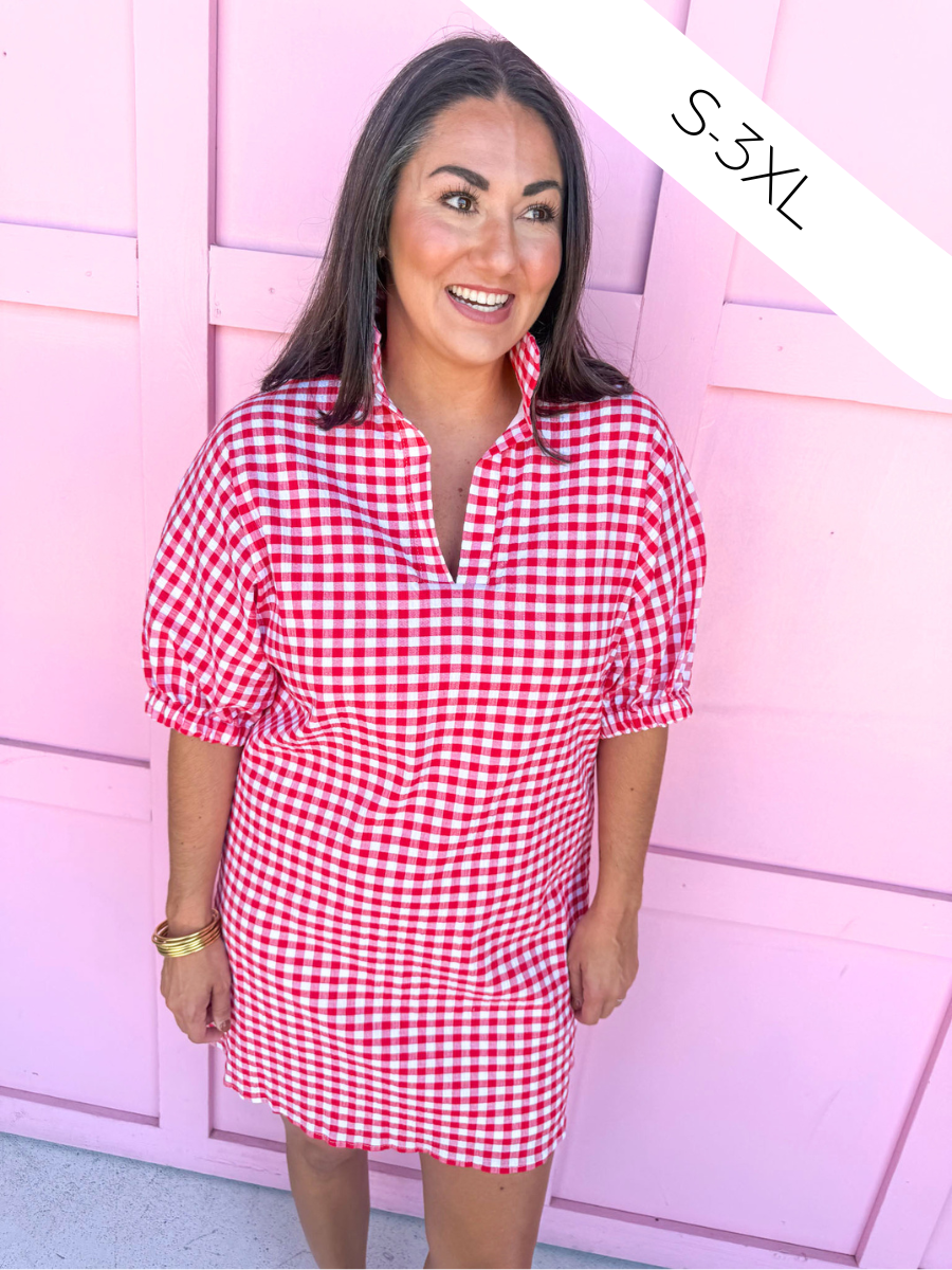 ADRIENNE | Charlotte Dress – Red Seer Gingham