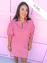 ADRIENNE | Charlotte Dress – Red Seer Gingham