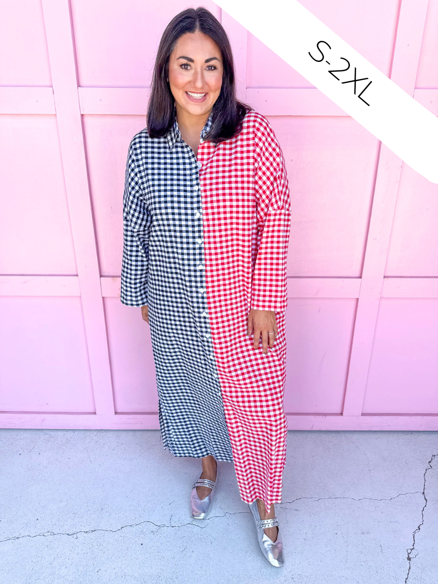 ADRIENNE x Jincy’s | Regan Dress – Red/Black Seersucker Gingham