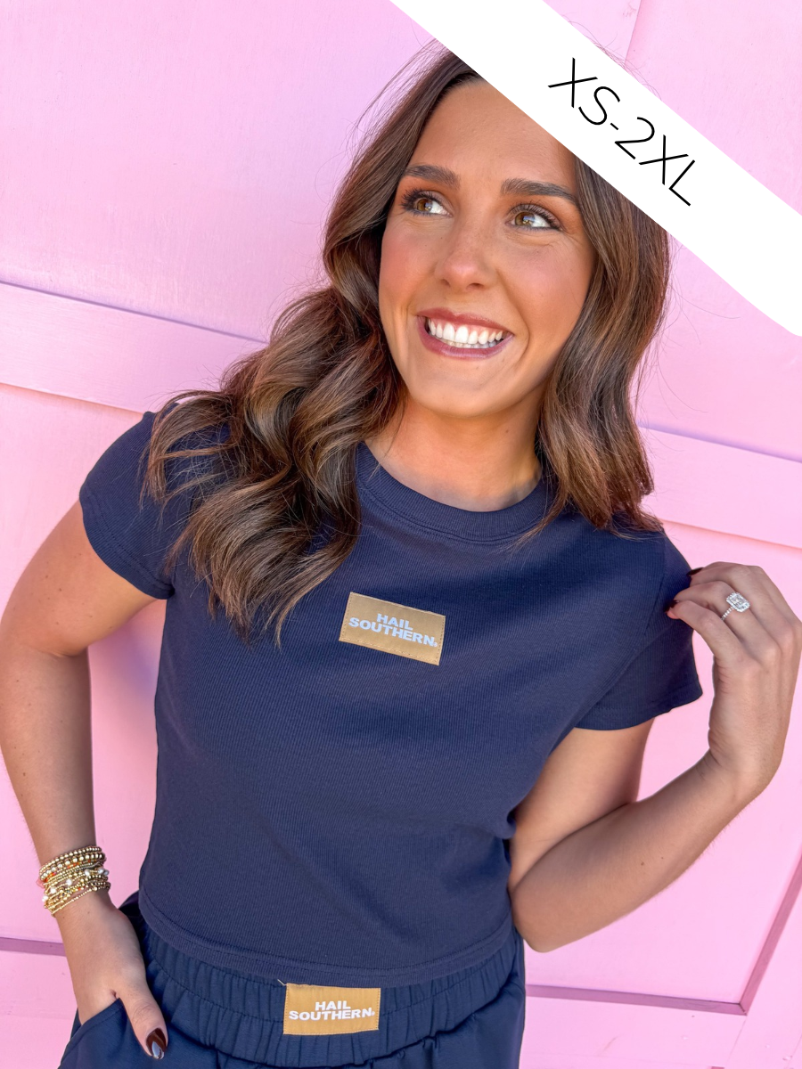 Scarlet & Gold | Raegan Ribbed Baby Tee - Navy - Hail Southern®
