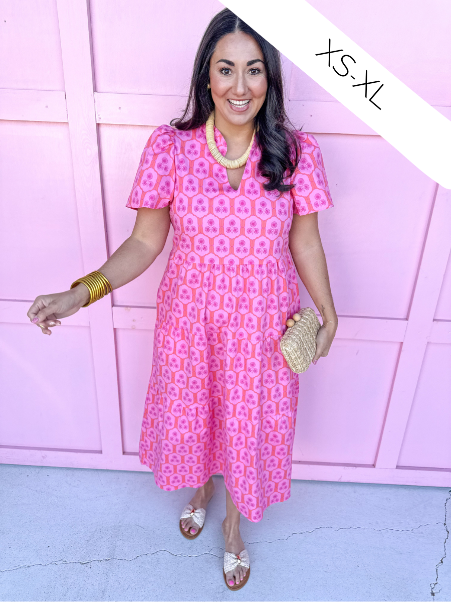 Jincy's Women's Boutique Mary Square Ivy Dress Rosette Charm Pink Plus Size