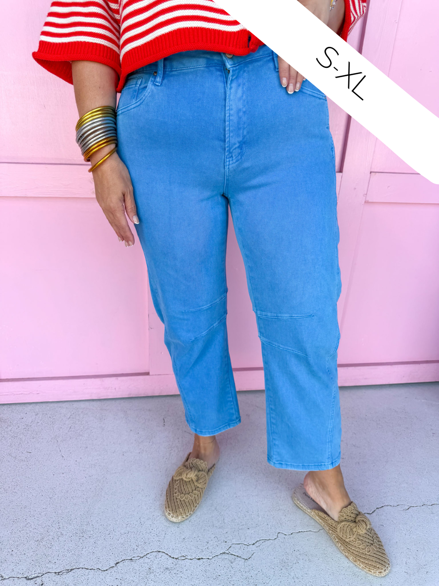 Acid Wash Barrel Leg Pants - Deep Sky