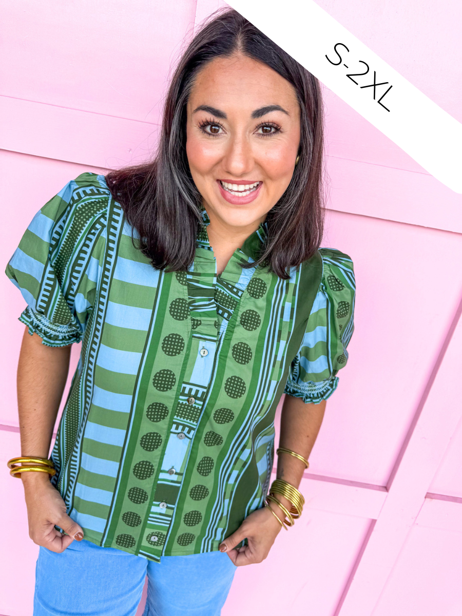 Stripe Meets Dot Top - Green