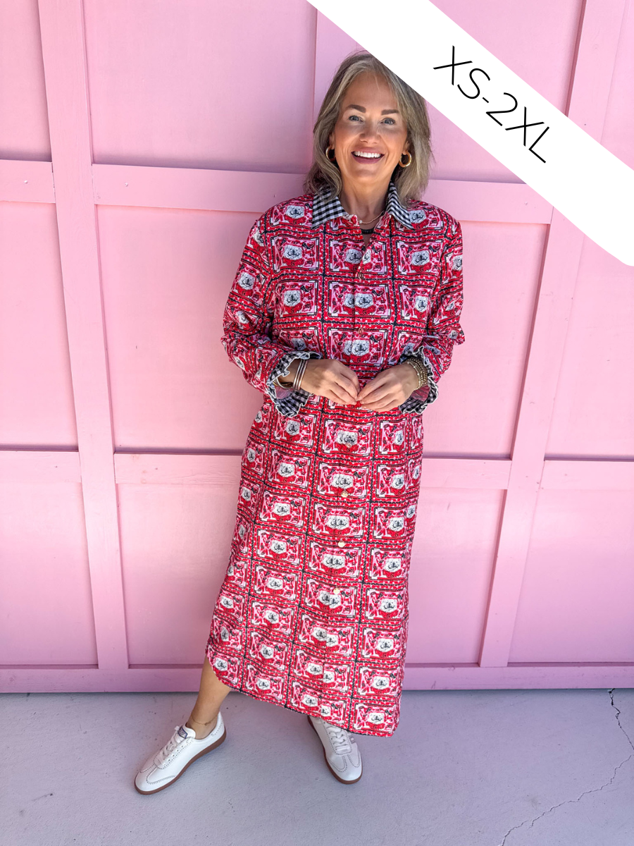 Bulldog Block Pattern Dress