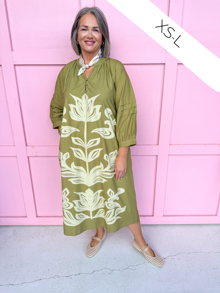 Modern Blooms Floral Dress - Olive