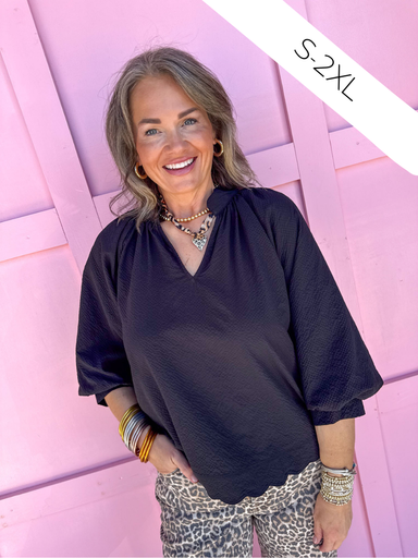 Jincy's Womens Boutique Black 3/4 sleeve crinkle top