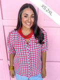 Mary Square Elaine Top Red/Blue/White Gingham button up puff sleeves womens boutique jincy's