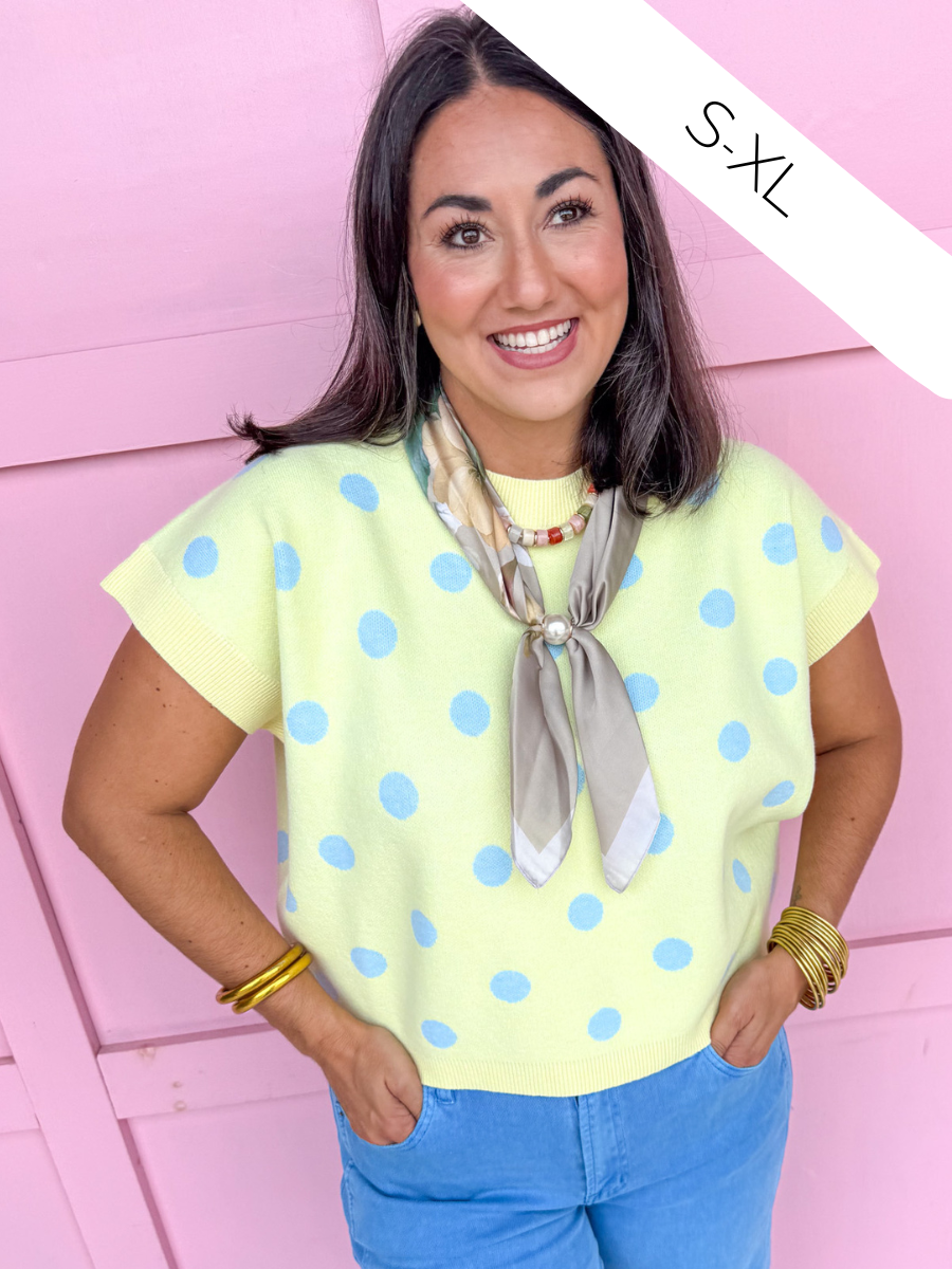 Polka Dot Knit Top - Lemon/Light Blue