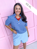 Mary Square Tricia Top navy white pop collar puff sleeves womens boutique jincy's