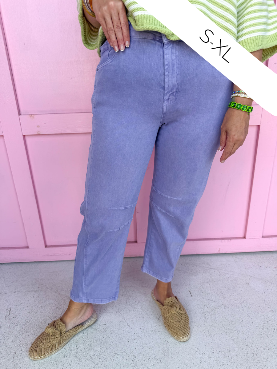 Acid Wash Barrel Leg Pants - Lavender