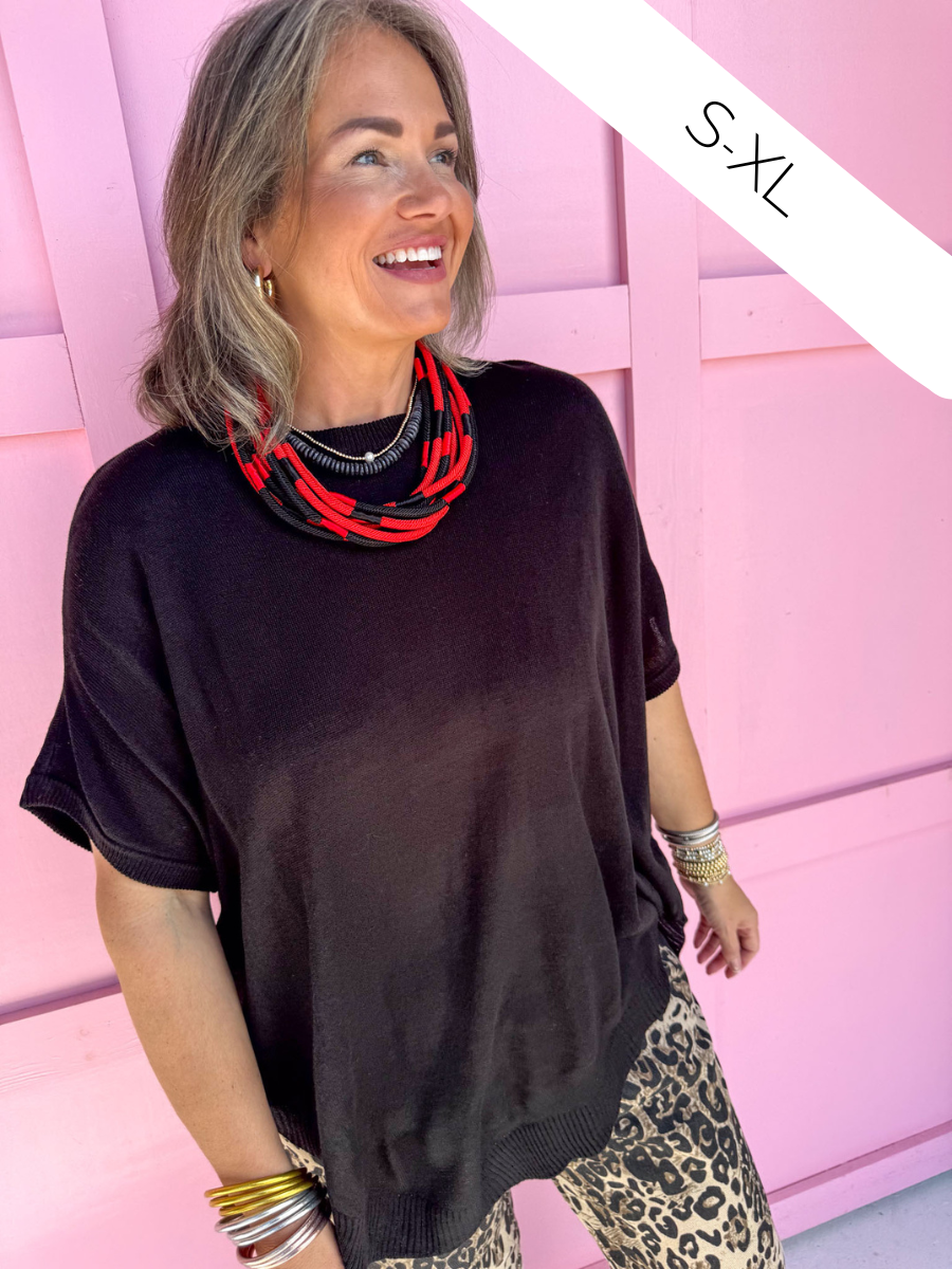 Black Lightweight Knit Oversized Tunic Sweater Top