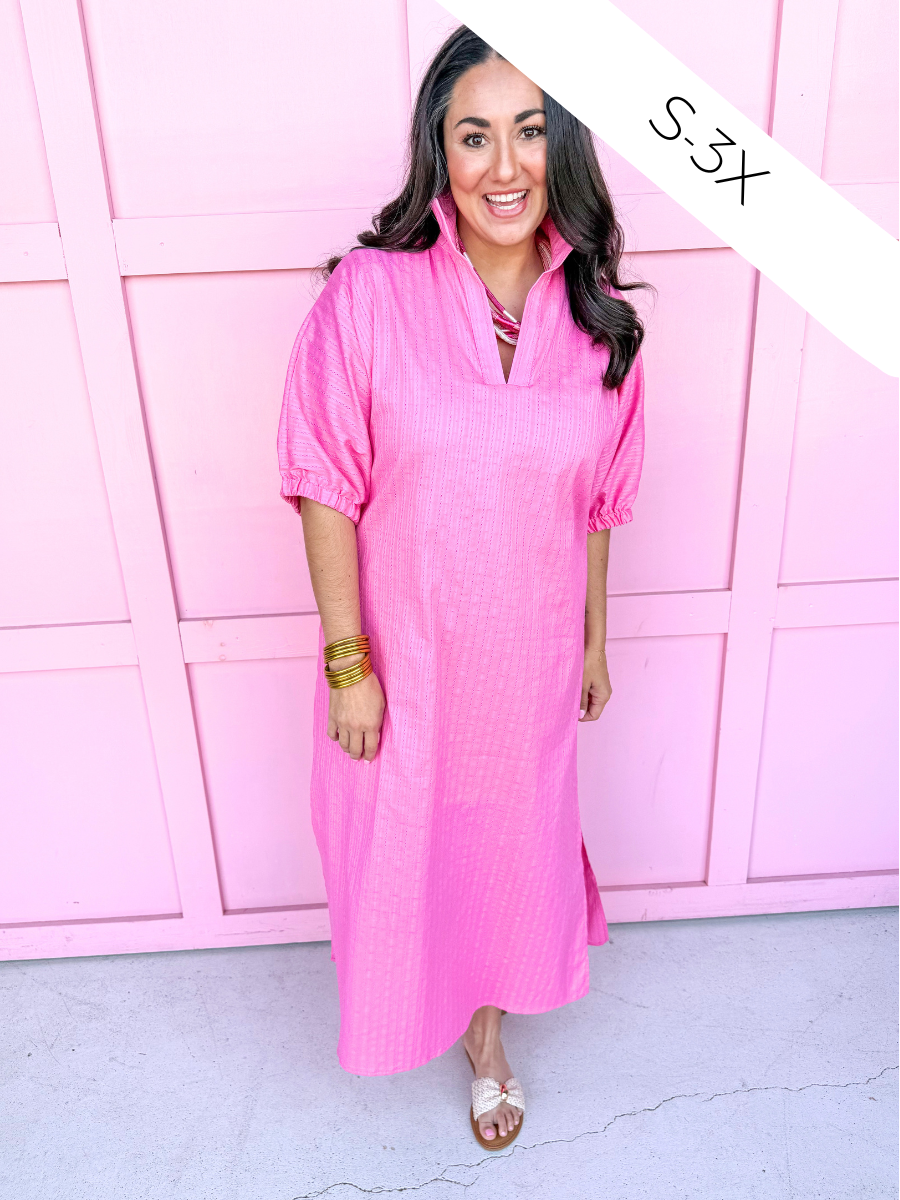 ADRIENNE | Blakely Dress - Bubblegum Jacquard Stripe