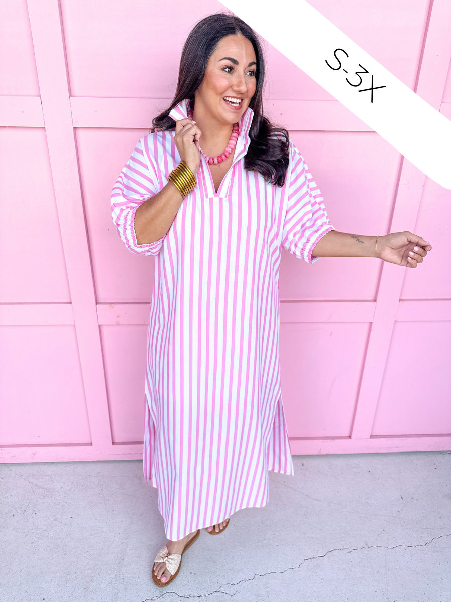 ADRIENNE | Blakely Dress - Pink Ten Stripe
