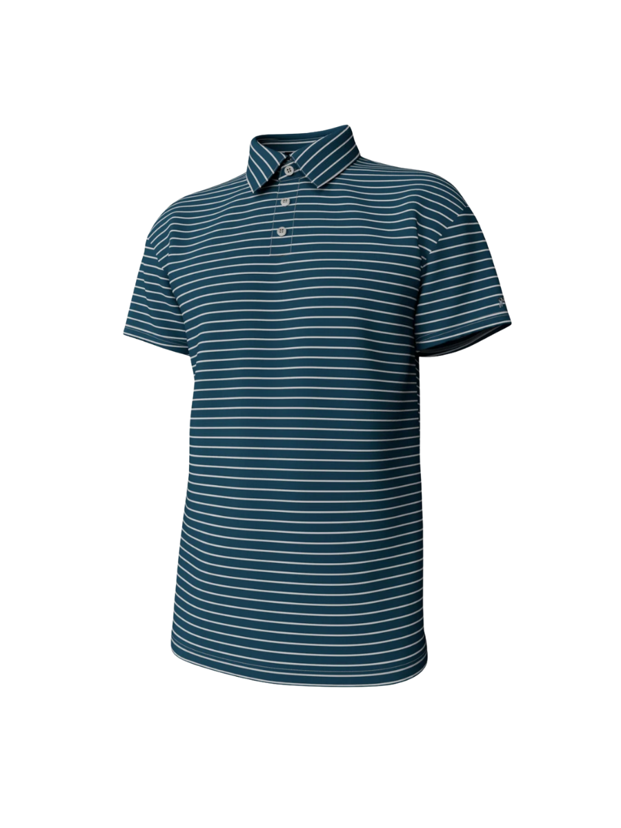 Southern Point Co. | Horizon Stripe Performance Polo - Mallard Blue/ White