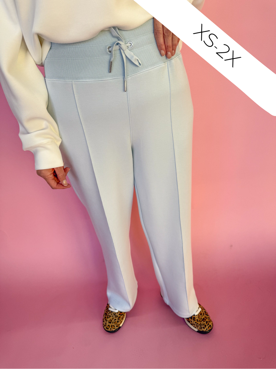 SPANX AirEssentials LUXE Straight Leg Pant Sky Women's Pants Elastic Waist Seam Detail Light Blue Wide Leg Women's Boutique Jincy's Plus Size