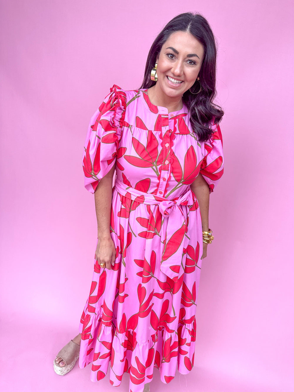 KARLIE | Palm Floral Puff Sleeve Tier Maxi Dress
