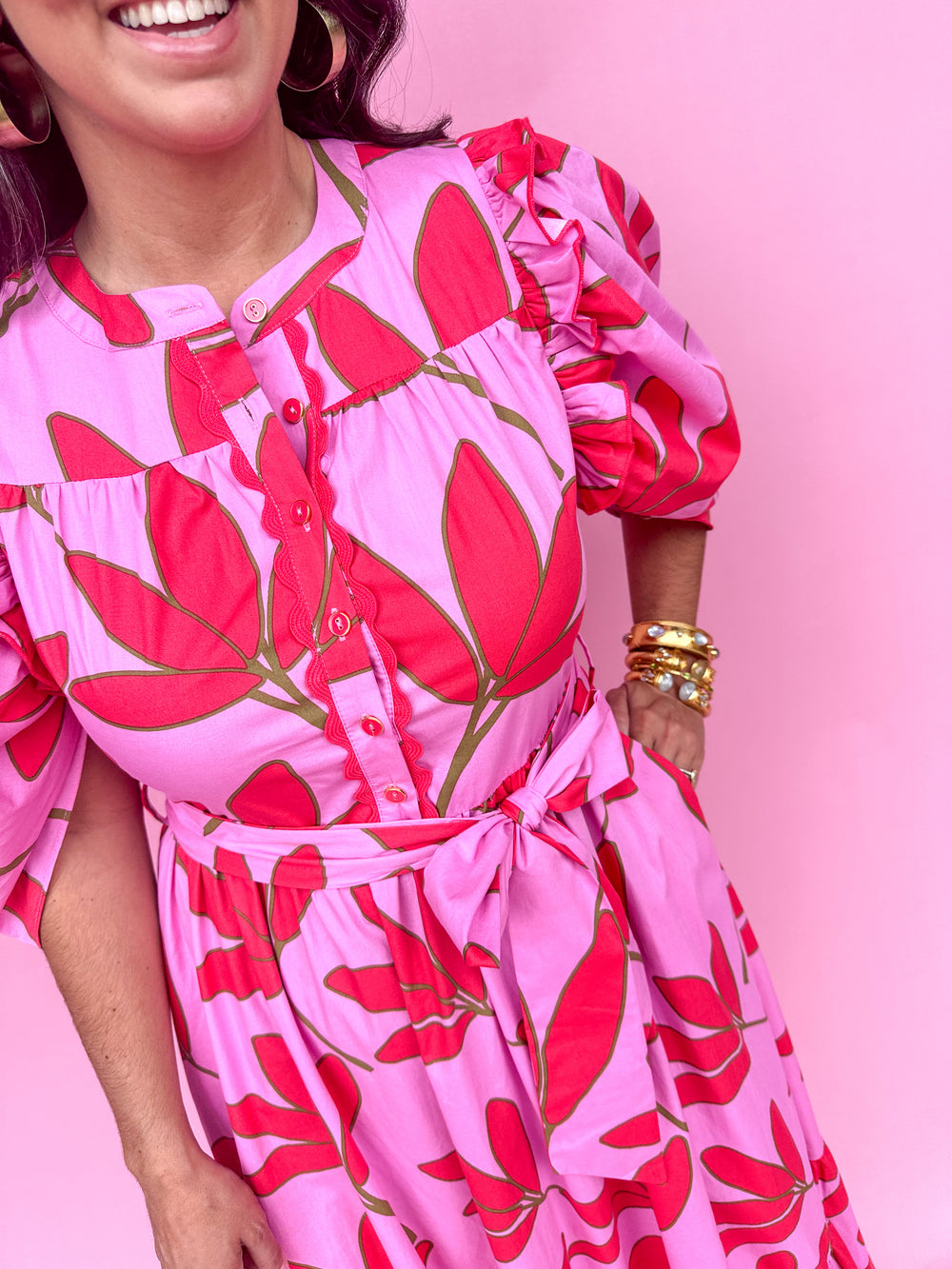 KARLIE | Palm Floral Puff Sleeve Tier Maxi Dress