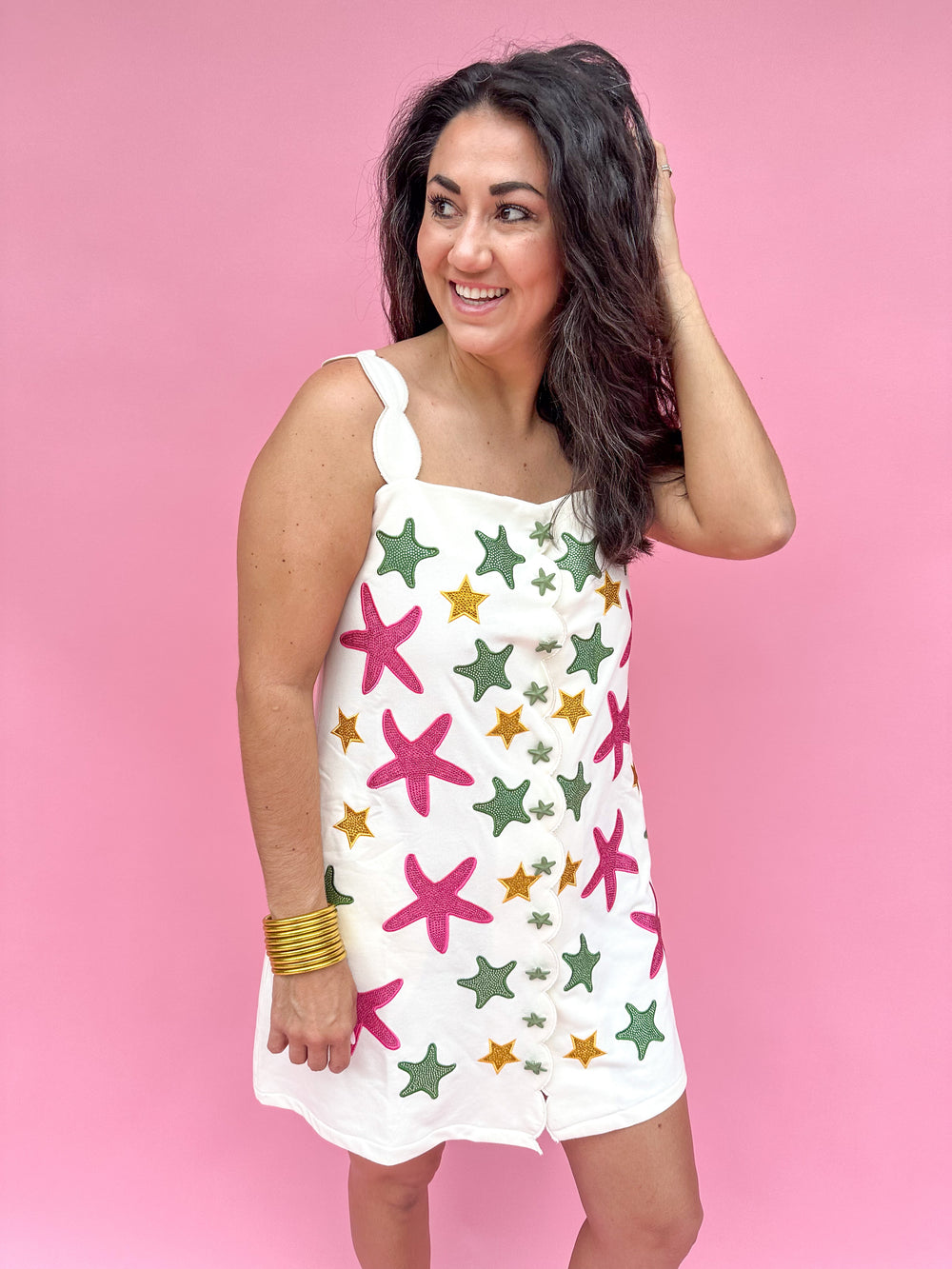 QUEEN OF SPARKLES | Scallop Sleeve Starfish Tank Dress