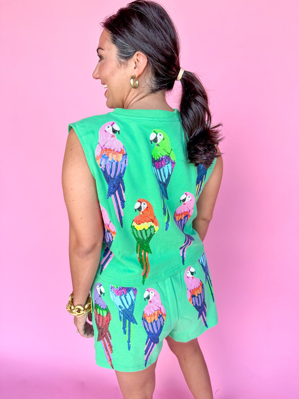 QUEEN OF SPARKLES | Green Scattered Parrot Tank Set