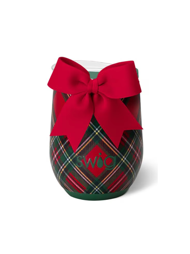 swig christmas plaid stemless wine cup 12 oz gift jincy's