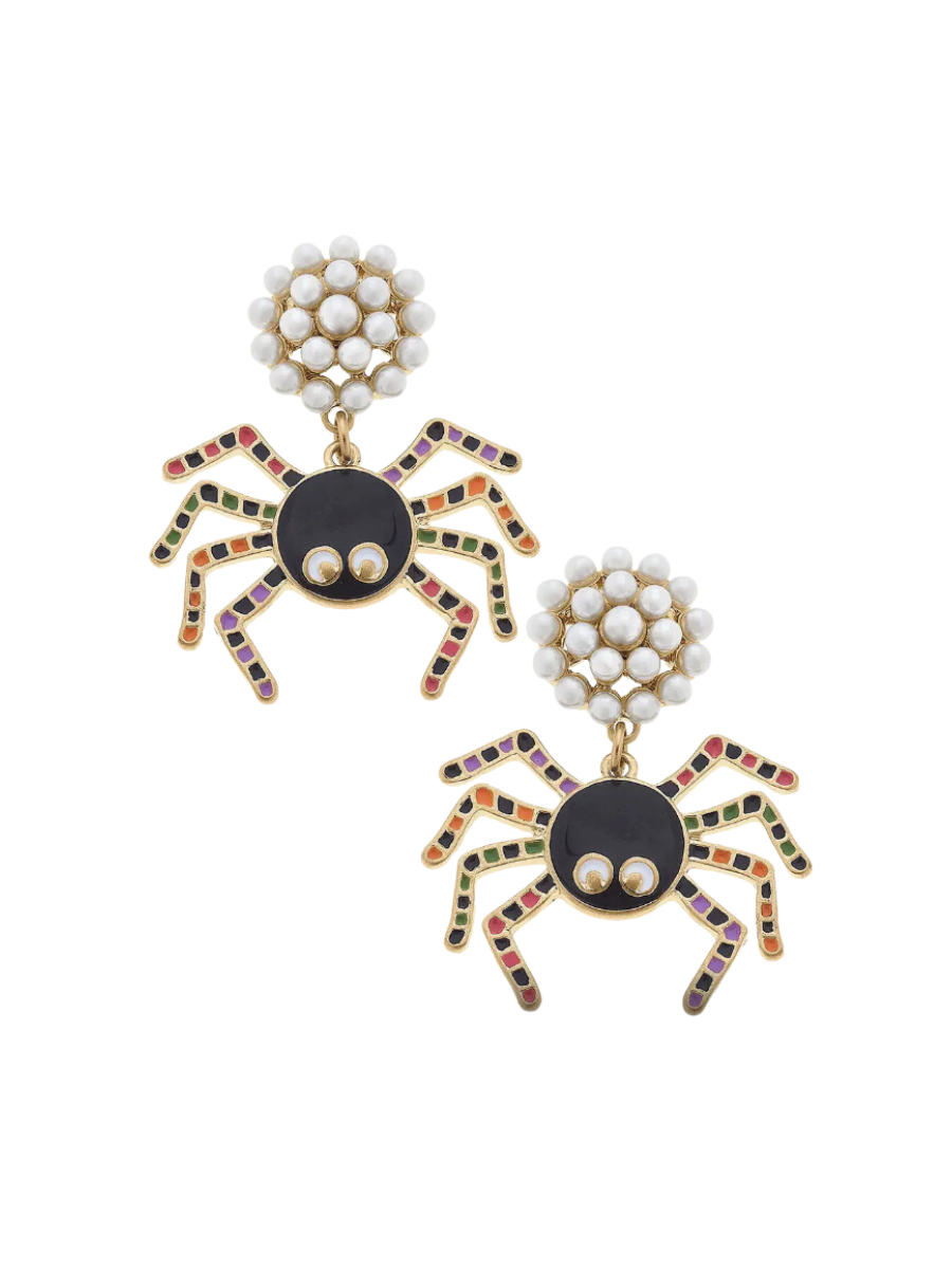 Canvas | Halloween Enamel Spider Earrings - Black and Multi