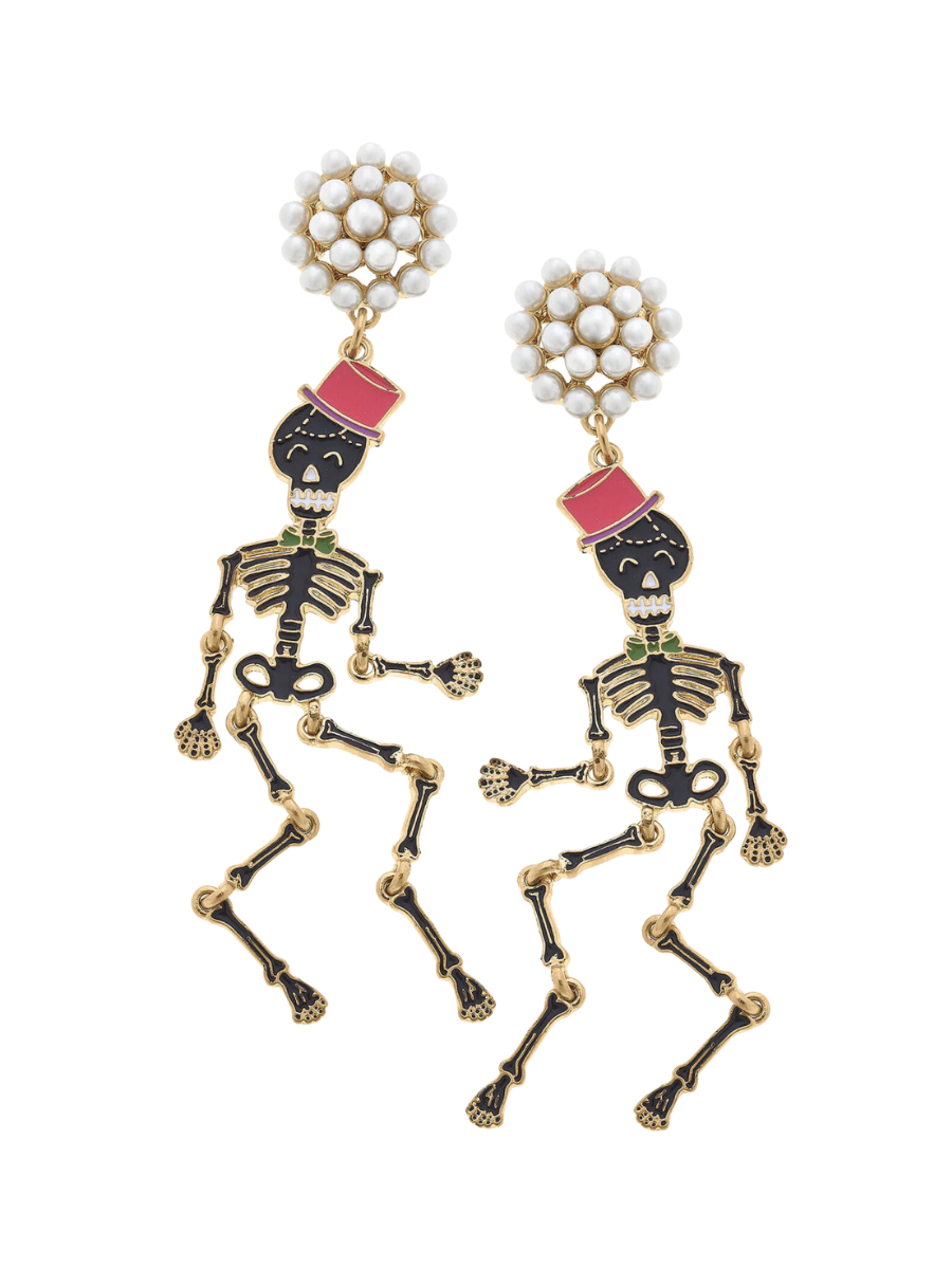 Canvas | Halloween Enamel Skeleton Earrings - Black & Pink