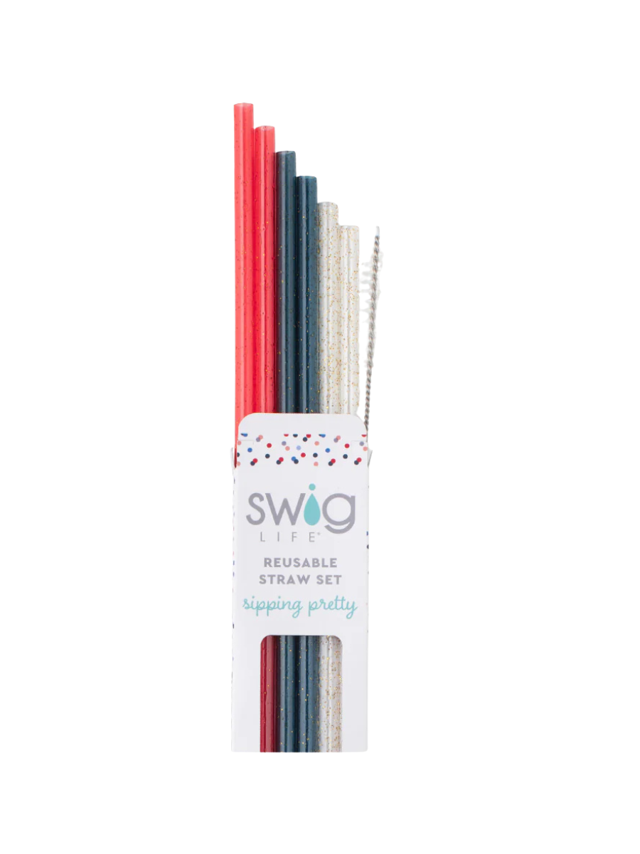 Swig | Red, White, & Blue Glitter Reusable Straw Set