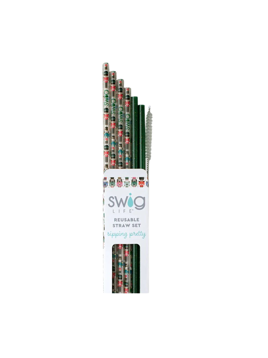 Swig | Classic Nutcracker + Green Glitter Reusable Straw Set