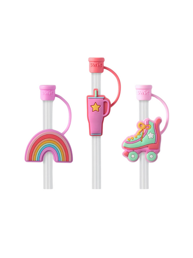 Swig Straw Topper Roller Rink Skates Rainbow Jincy's Gift