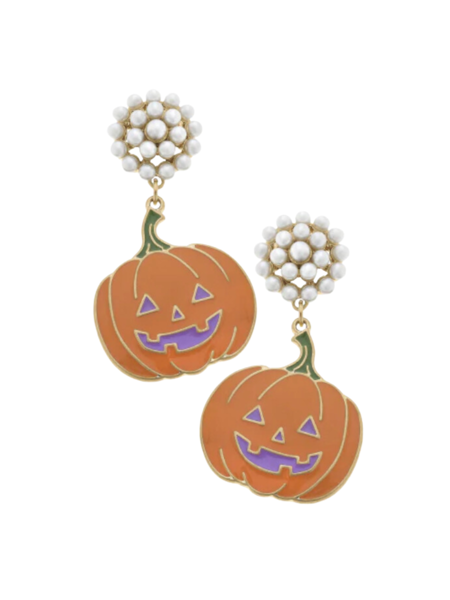 Canvas | Halloween Enamel Jack O'Lantern Earrings - Orange & Purple