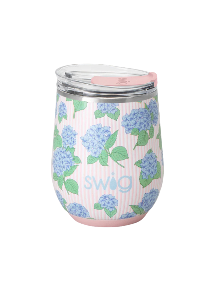 Swig | 12 oz Stemless Wine Cup - Hydrangeas