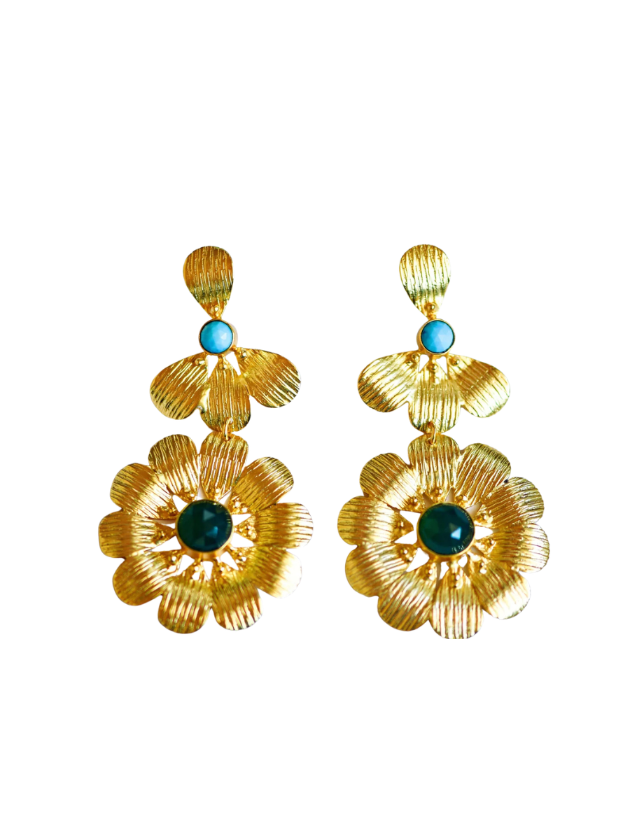 Tatum James | Farrah Floral Earrings - Green/Turquoise
