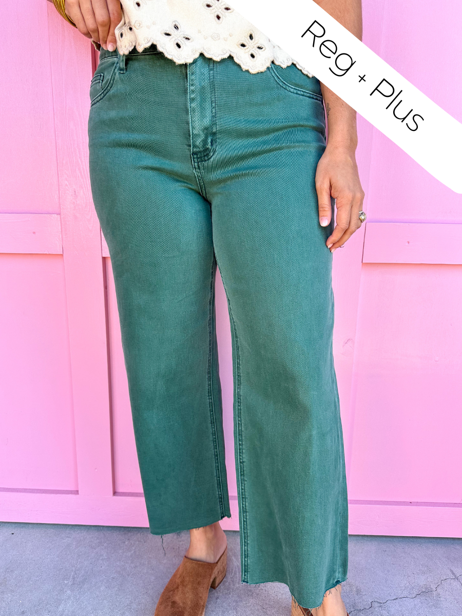 VERVET | High Rise Crop Wide Leg - Mallard Green