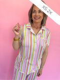 The Royal Standard Janey Stripe Short Sleeve Button Up Sleep Shirt Pastel Stripes Collar Button Down Pajamas Loungewear Gift Women's Boutique Jincy's