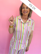 The Royal Standard Janey Stripe Short Sleeve Button Up Sleep Shirt Pastel Stripes Collar Button Down Pajamas Loungewear Gift Women's Boutique Jincy's