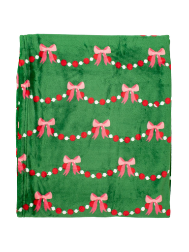 Bow Garland Throw - Green / Pink christmas red white garland pink bow gift jincy's