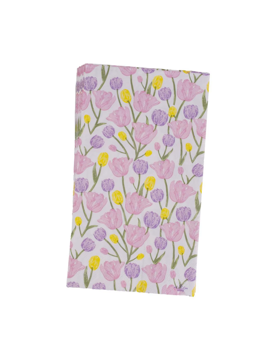 Tulip Fields Guest Napkins Flower Floral Pink Purple Yellow Green Kitchen Party Napkins Spring Women's Gift 