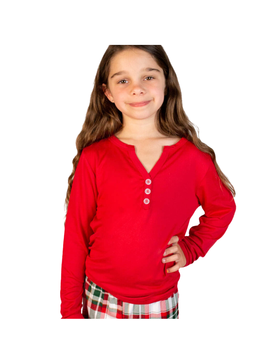 Girl's Classic Henley Sleep Shirt - True Red